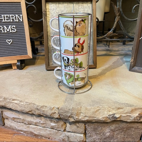 Other - Set of 4 Christmas Dog Coffee Tea Hot Chocolate Mugs with Stand